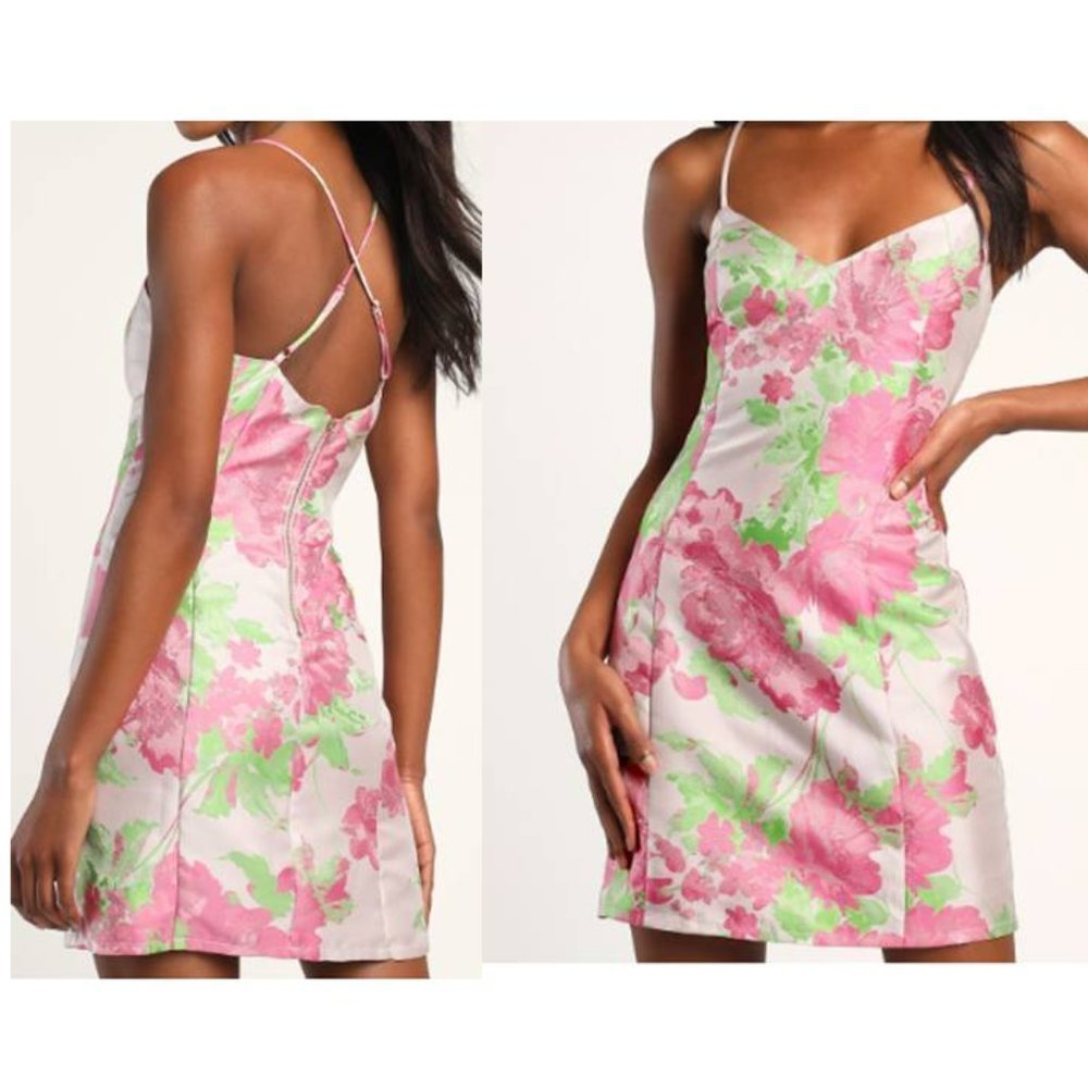 Lulus Pink Floral Jacquard Pink Mini Shift Dress. Only worn once.